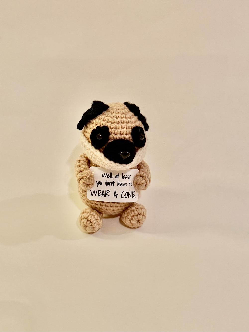 Funny Get Well Gift Handcrafted Beige & Black Crochet Pug